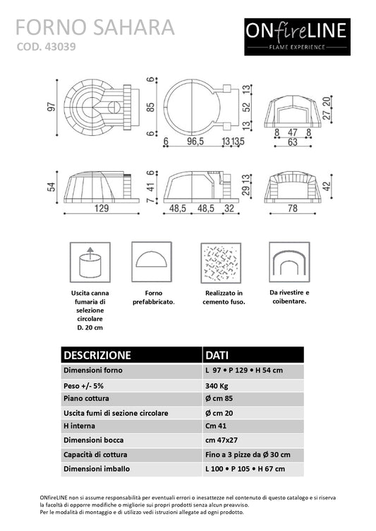 Forno a Legna da Incasso SAHARA con Camera Ø 85 cm fino a 3 Pizze