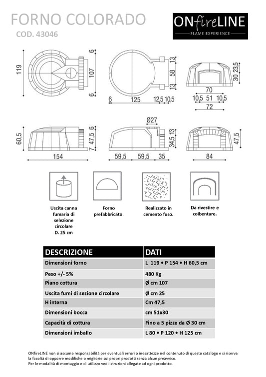 Forno a Legna da Incasso COLORADO con Camera Ø 107 CM fino a 5 Pizze