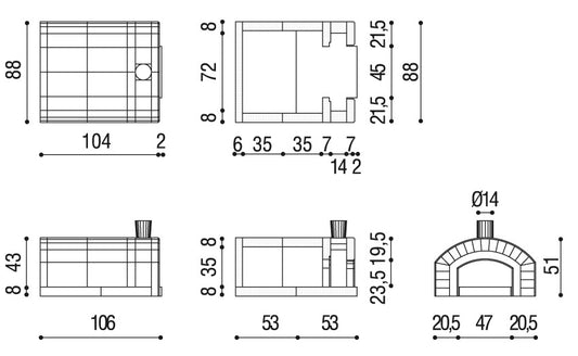 Forno a Legna da Incasso CALIFORNIA con Camera Ø 14 CM fino a 3 Pizze