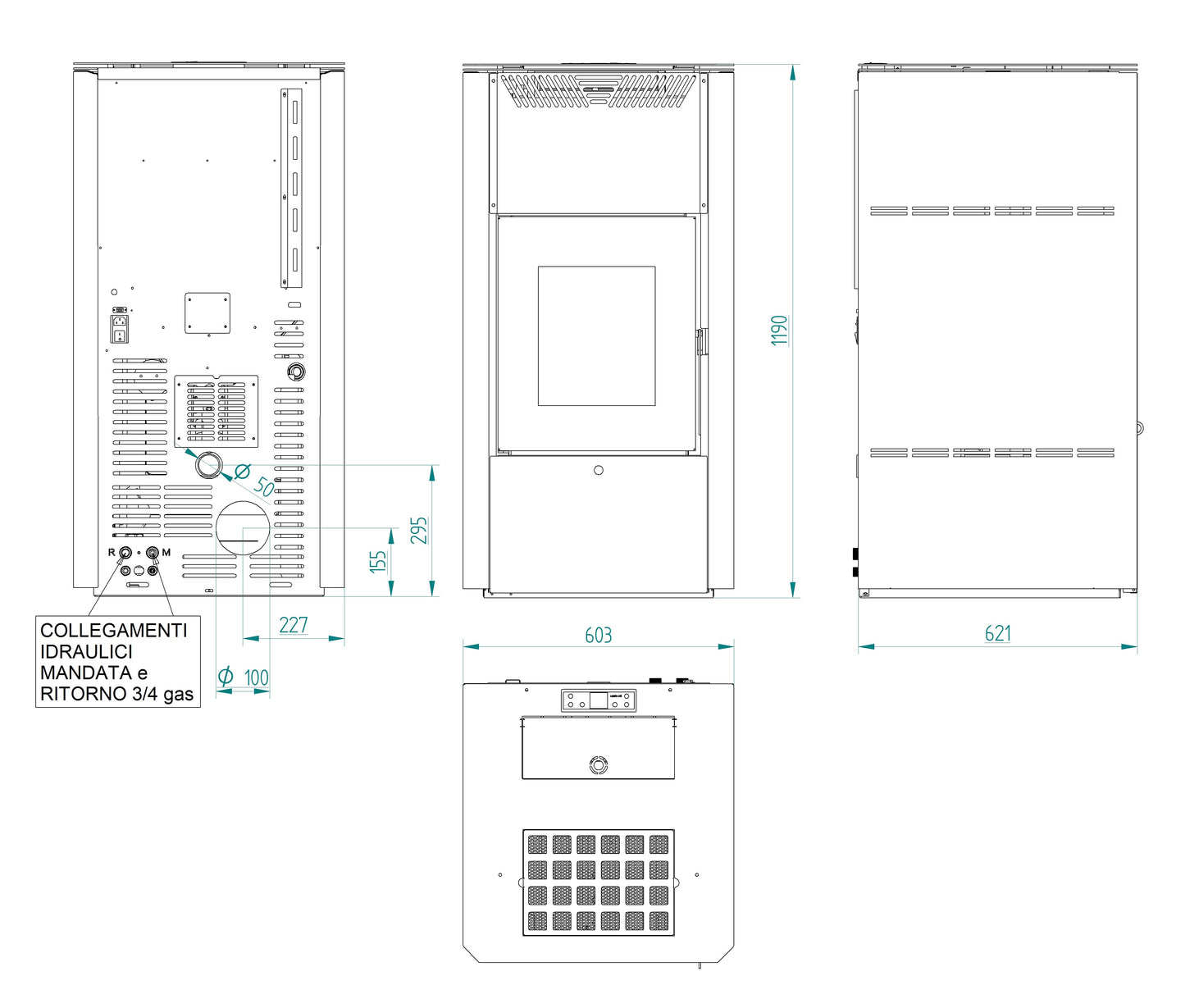 Termostufa Idro GRETA 32 28,55 Kw con Doppia Combustione - 4 stelle