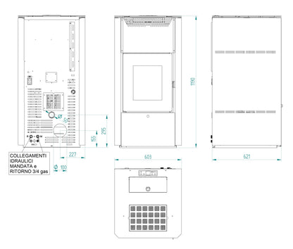 Termostufa Idro GRETA 32 28,55 Kw con Doppia Combustione - 4 stelle